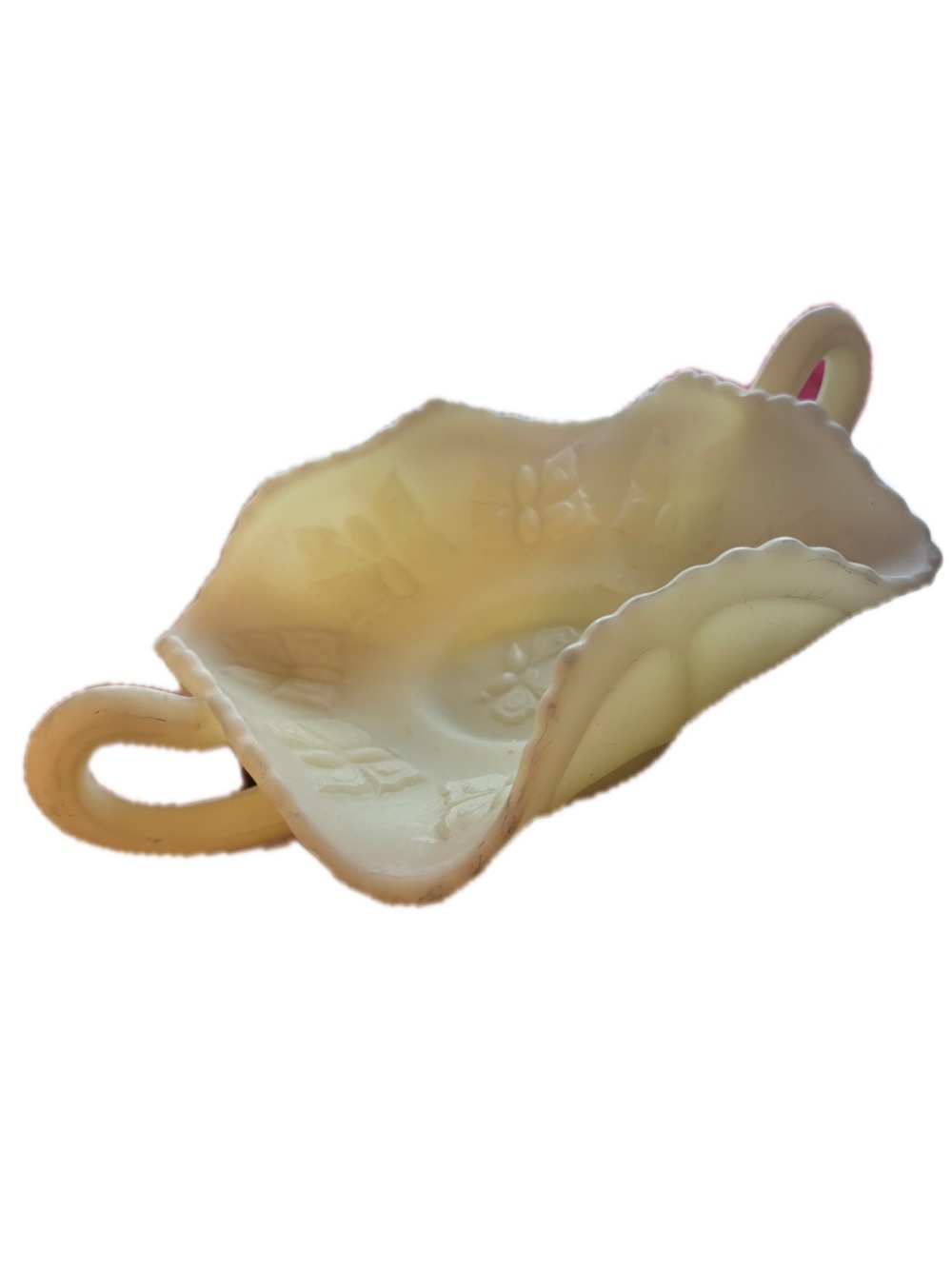 Fenton Satin Custard Glass Butterfly Nappy Dish
